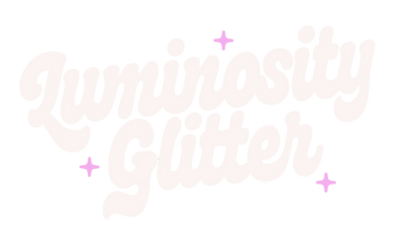 Luminosity Glitter white logo with pink sparkles