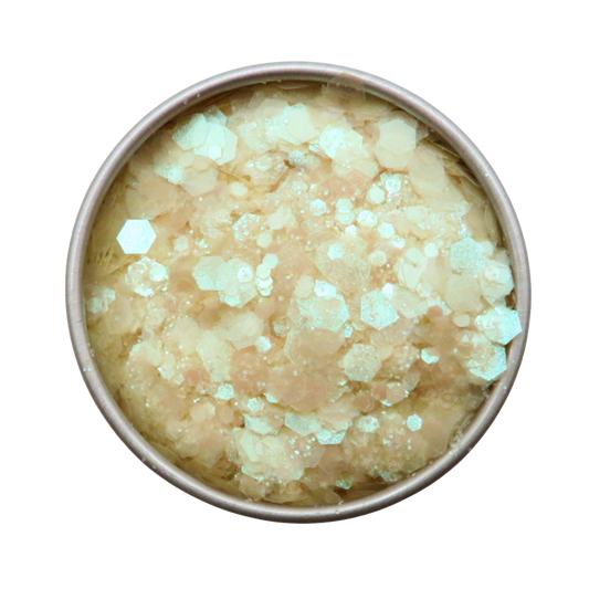 a cool mint glitter blend in a round tin