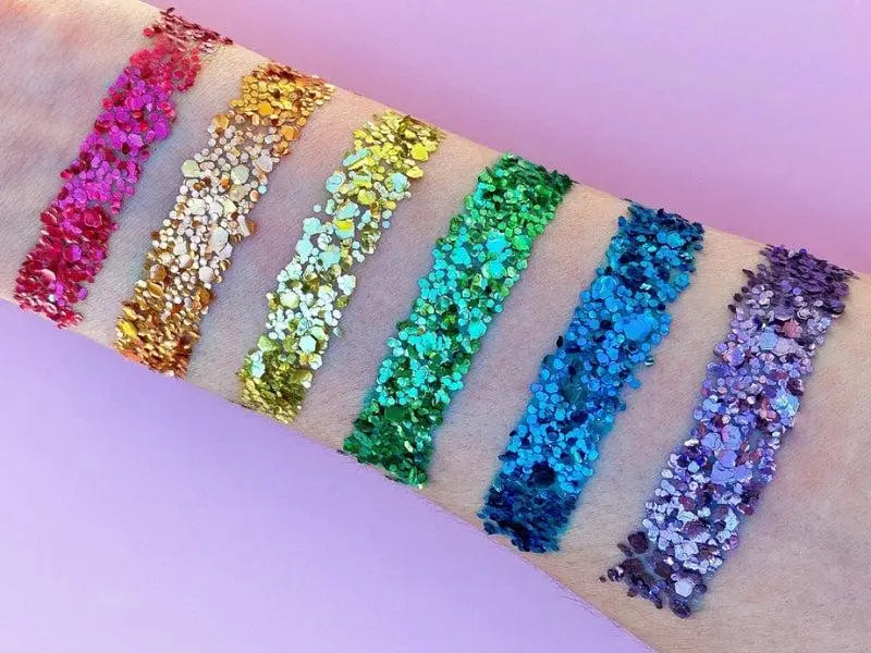 Sparkle range rainbow swatch of eco glitter.