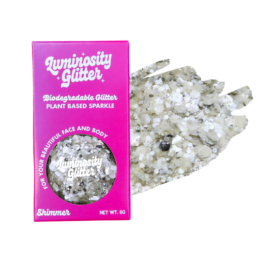 Luminosity Glitter packaging with plant-based glitter on a white background