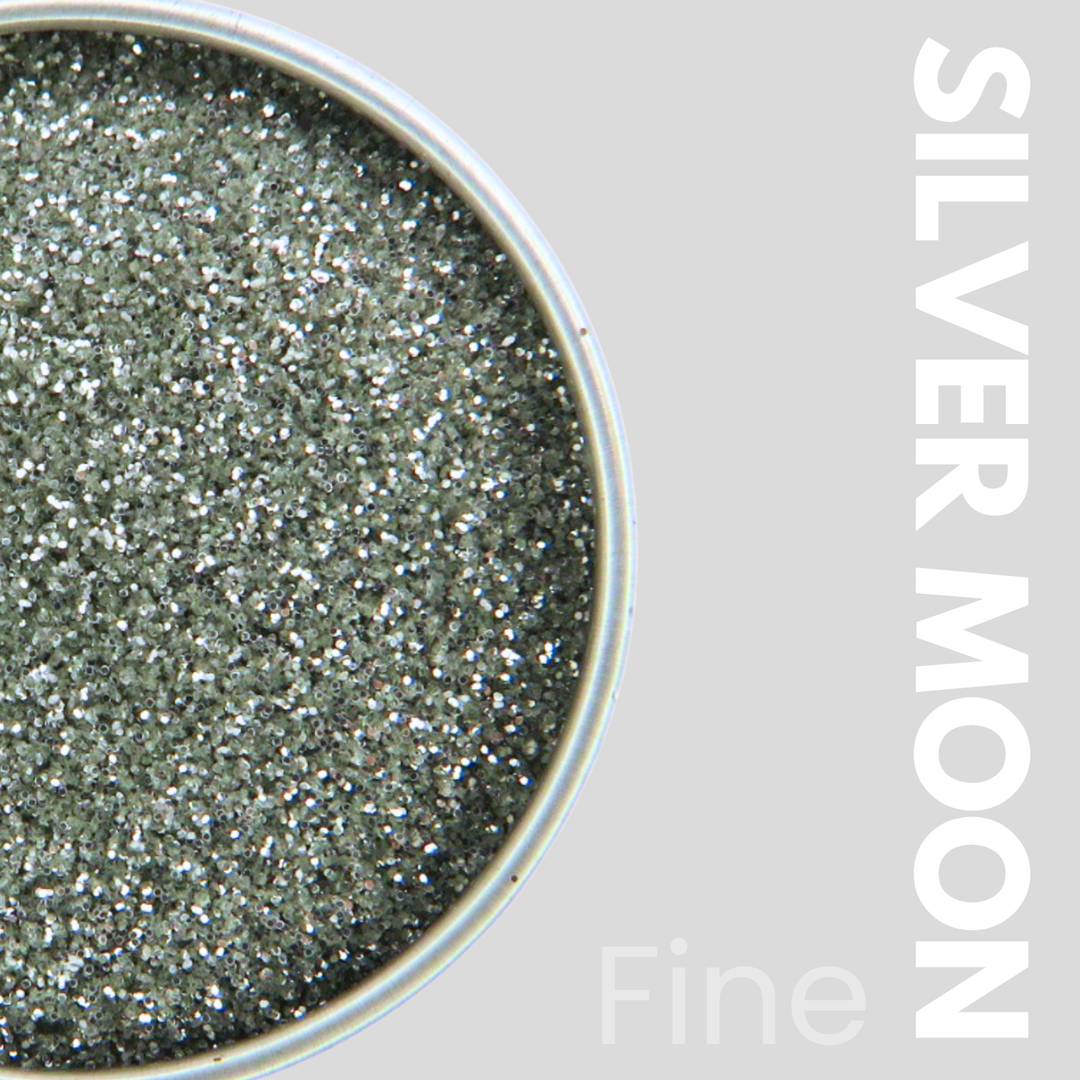 Silver glitter in a container with &