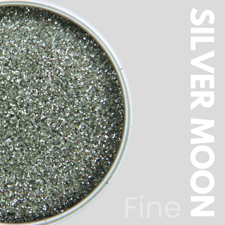 Silver glitter in a container with &