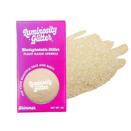Luminosity Glitter packaging with a sample of glitter on a white background