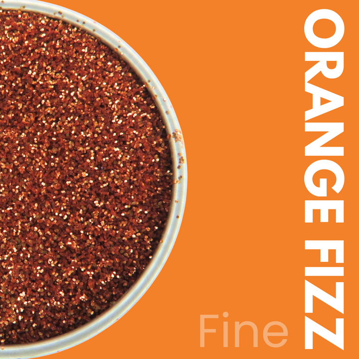 Container of orange glitter with &