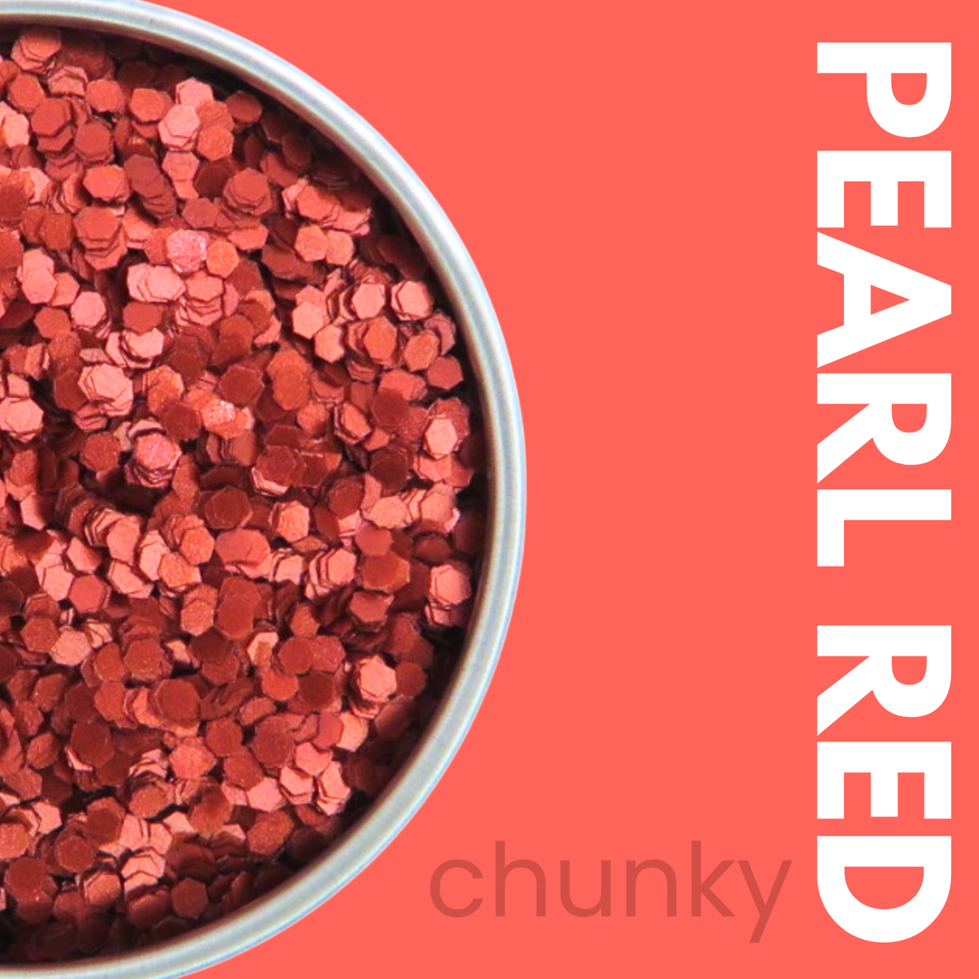 Pearl red glitter in a container with &