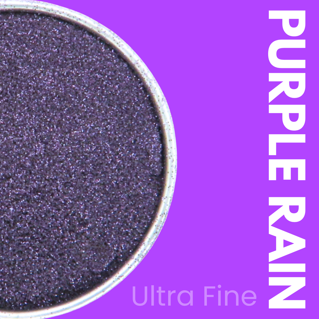 Purple glittery powder in a container with &