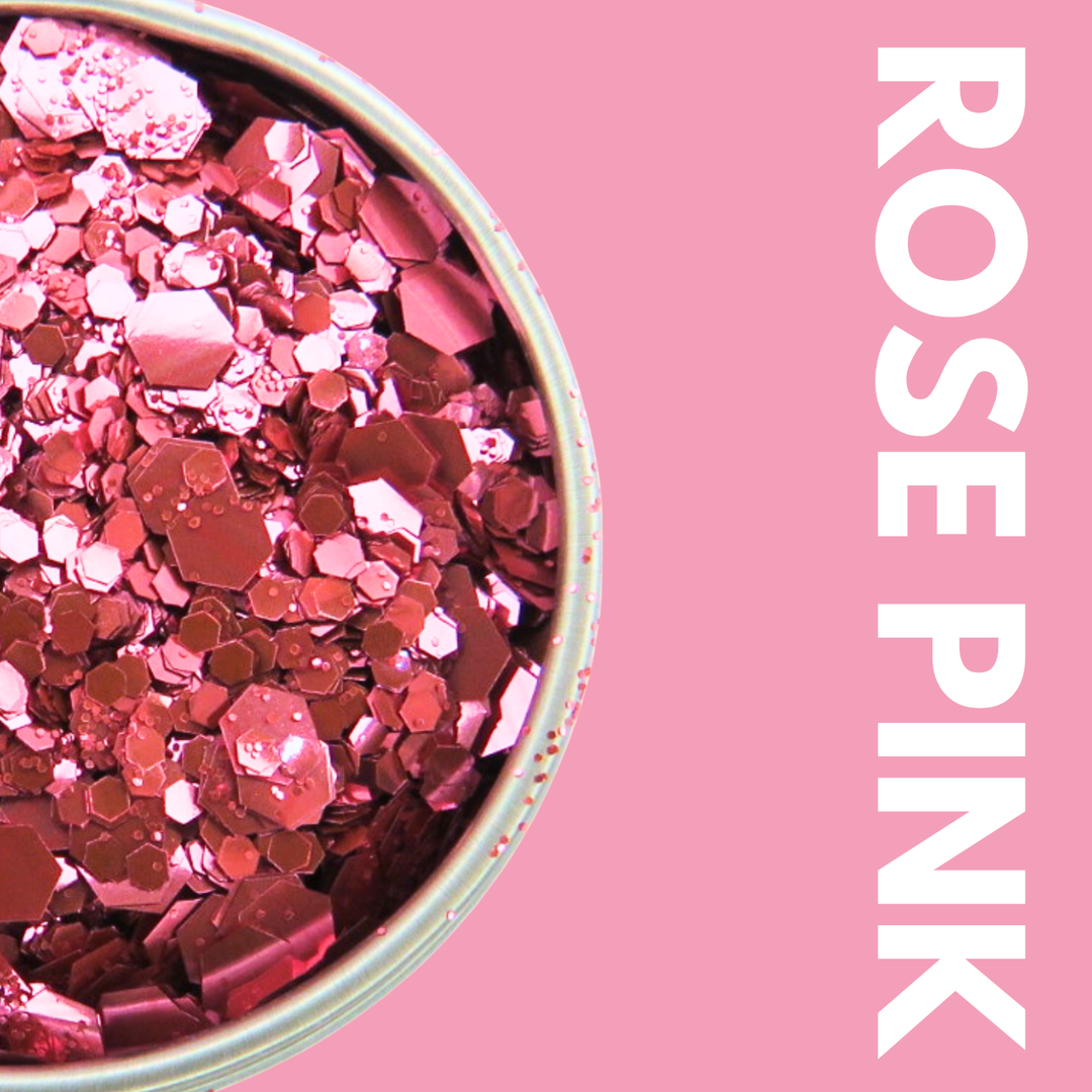 Rose Pink Glitter Blend in a Luminosity Glitter pot and packaging box