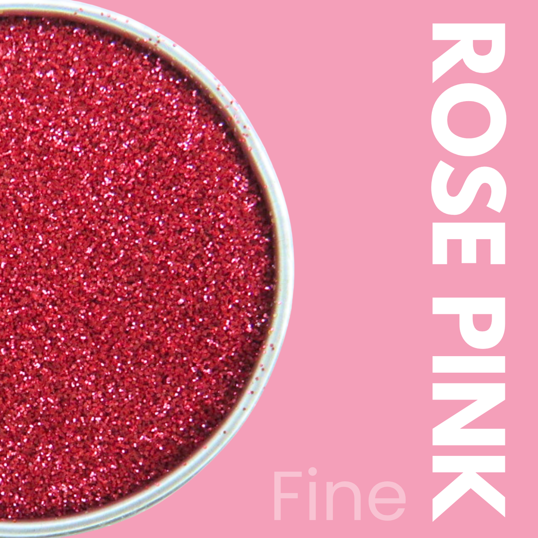 Rose pink glitter in a container with &