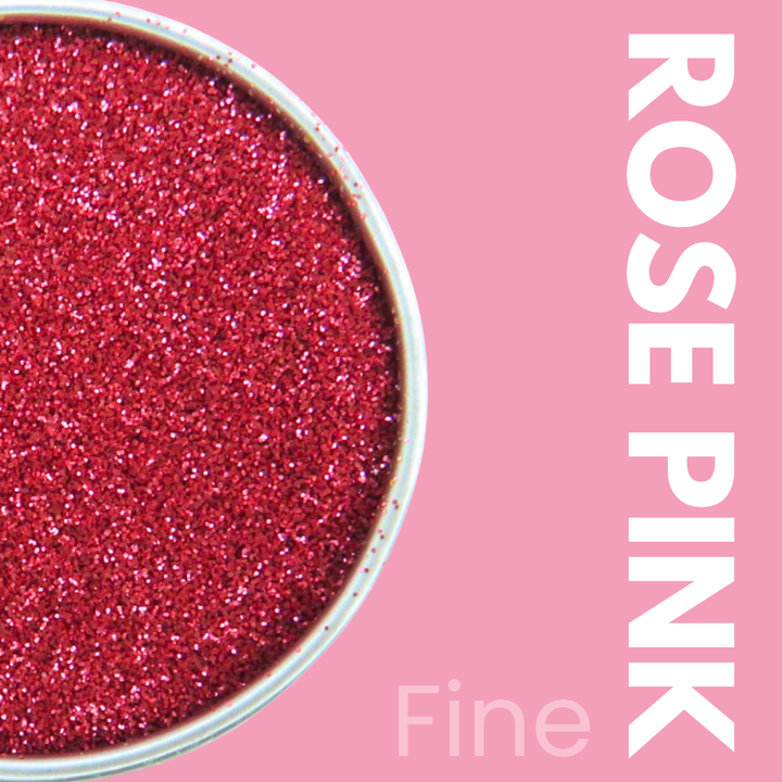 Rose pink glitter in a container with &