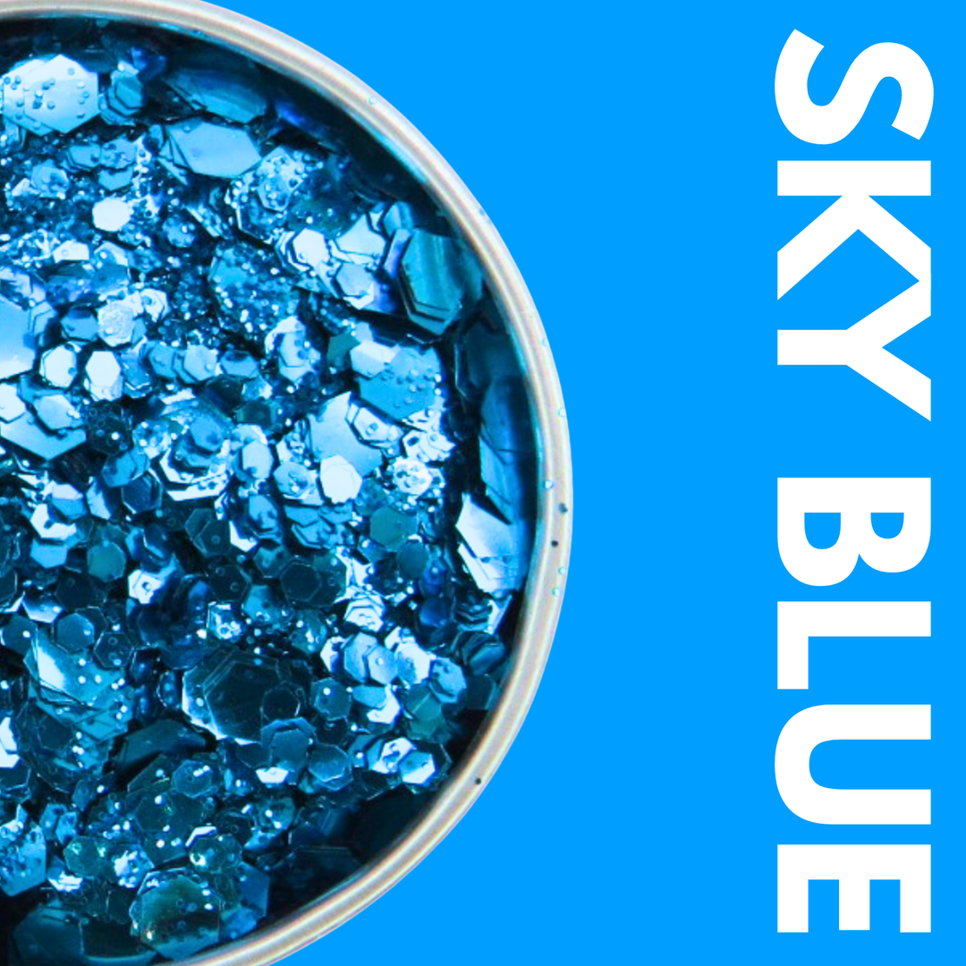 Sky Blue Glitter Blend in a Luminosity Glitter pot and packaging box