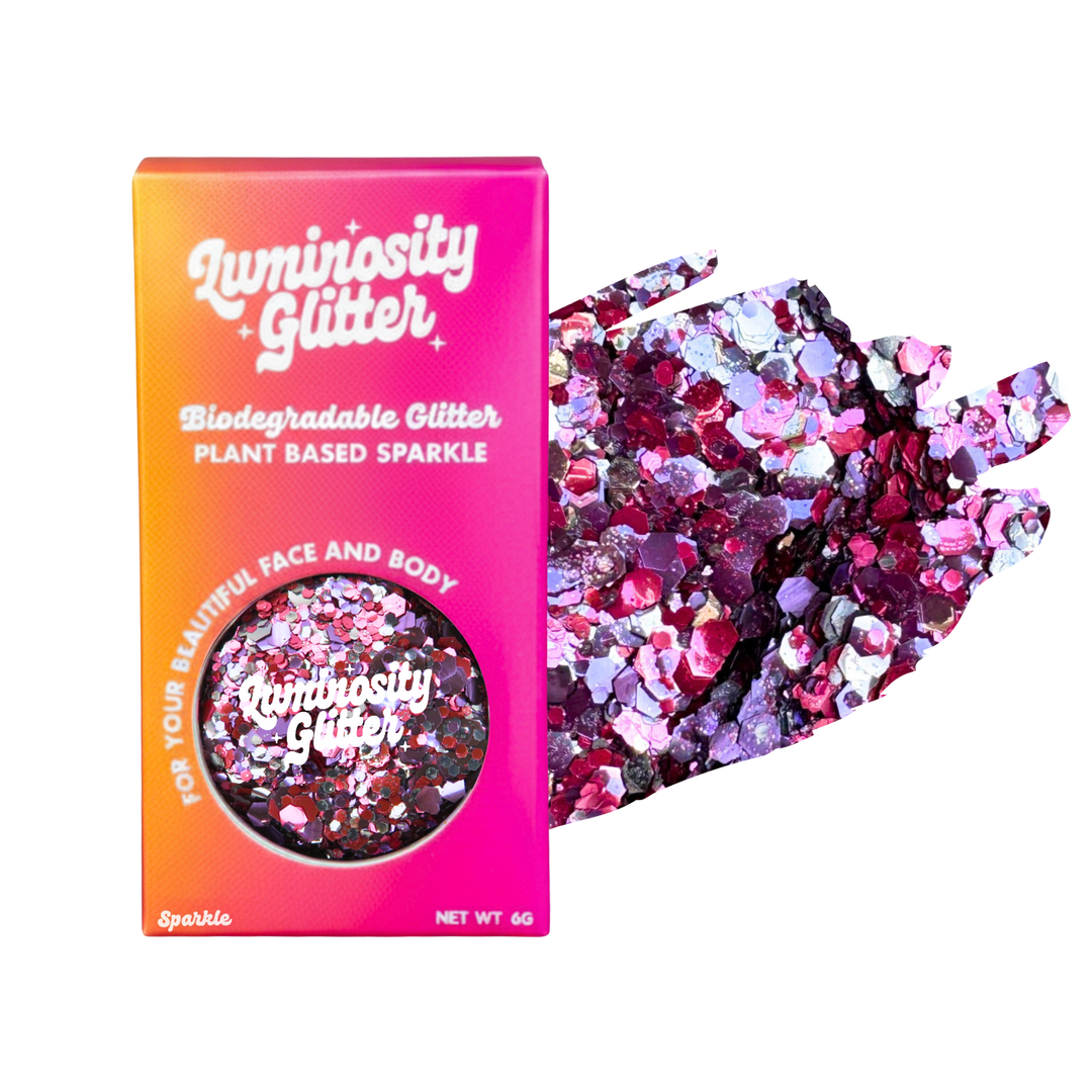 Sweetheart Festival Glitter Mix in a Luminosity Glitter pot and packaging box
