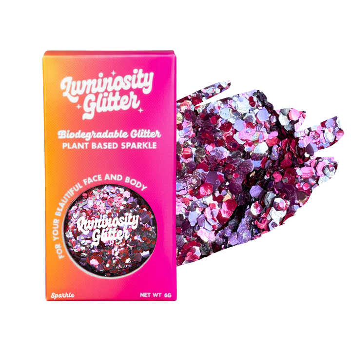 Sweetheart Festival Glitter Mix in a Luminosity Glitter pot and packaging box