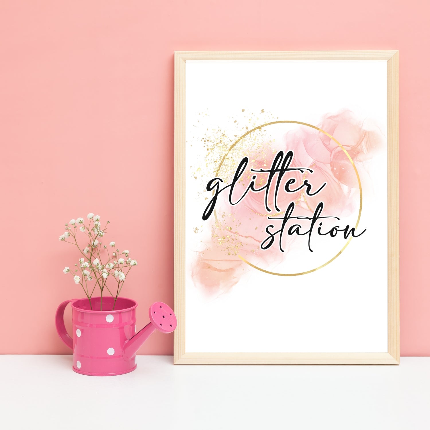 A4 glitter station downloadable sign for you to print at home for your glitter bar. This has a gold and blush pink vibe.