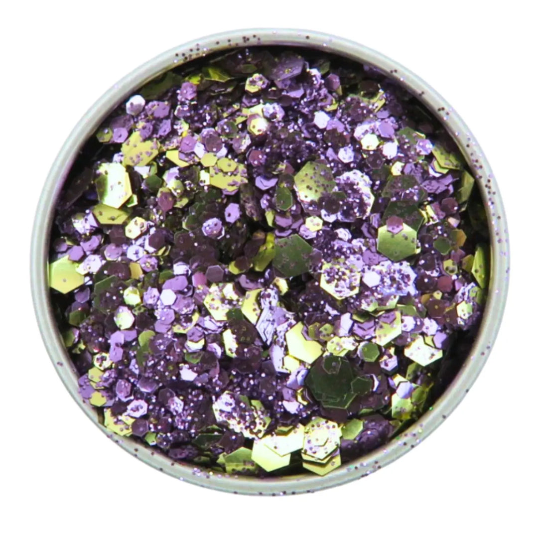 Close-up of Charm Festival Glitter Mix, biodegradable cosmetic glitter by Luminosity Glitter