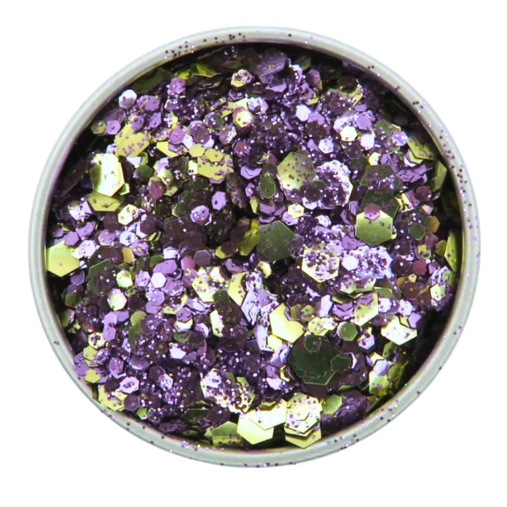 Close-up of Charm Festival Glitter Mix, biodegradable cosmetic glitter by Luminosity Glitter