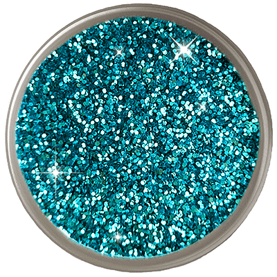 Close-up of bright turquoise, ice blue craft glitter with an intense shimmering finish.