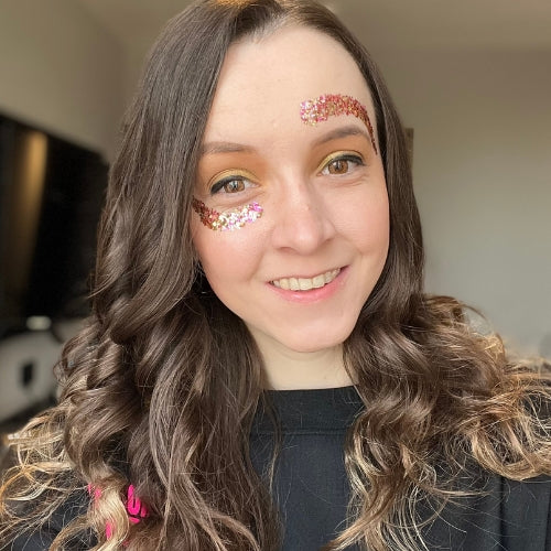 Face glitter look created with Diva festival glitter mix