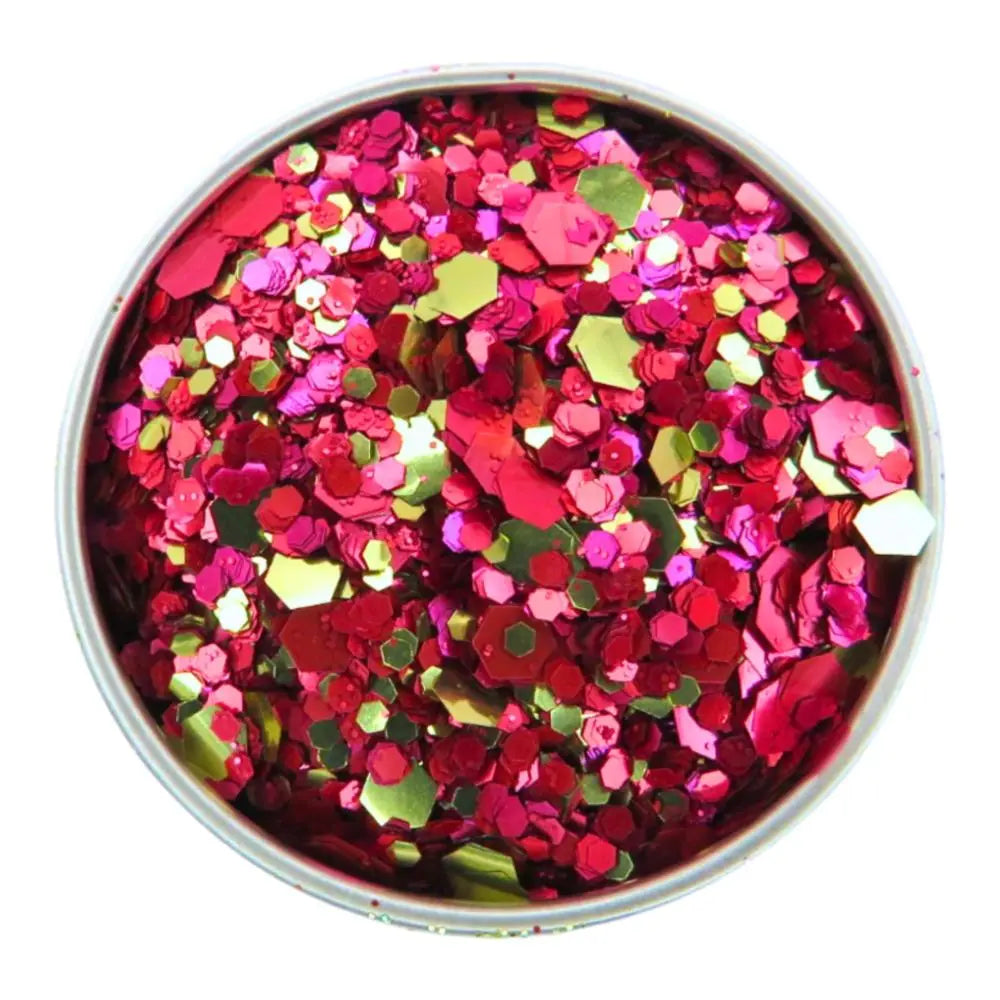 Close-up of Dragon Heart Festival Glitter Mix, biodegradable cosmetic glitter by Luminosity Glitter