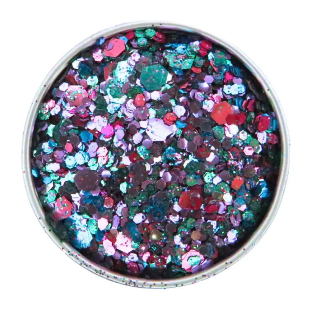 Close-up of Festival Glitter Mix, biodegradable cosmetic glitter by Luminosity Glitter