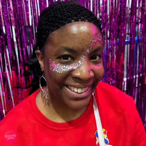 Festival face glitter look created with Tropicana glitter mix
