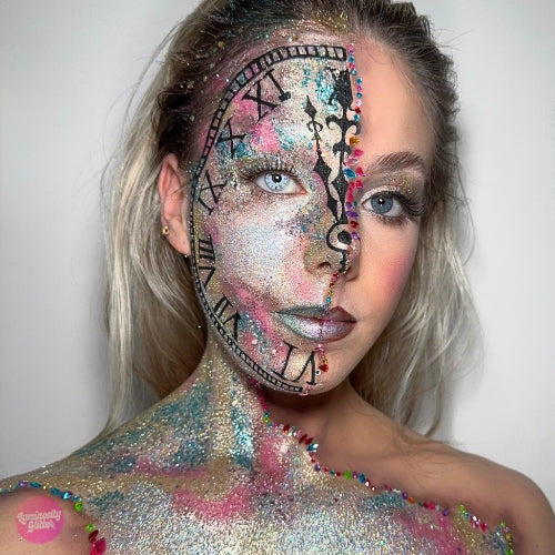 Fine face glitter makeup look with biodegradable cosmetic glitter