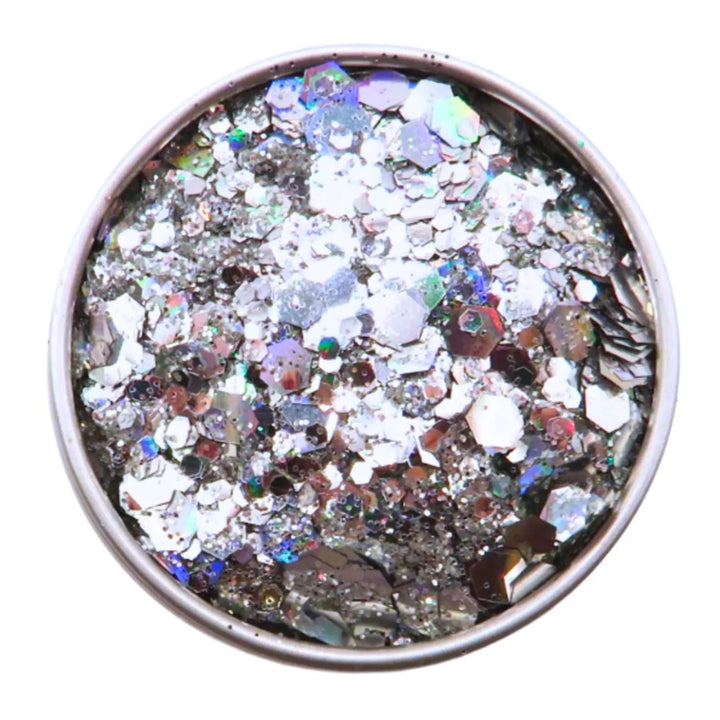 Close-up of Kaleidoscope Holographic Glitter Mix, biodegradable cosmetic glitter by Luminosity Glitter