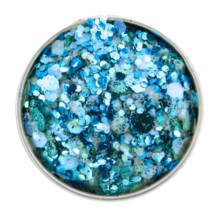 Merman close mix close up. A blend of blue, green, turquoise and opalescent blue. Colours of the gay man pride flag.