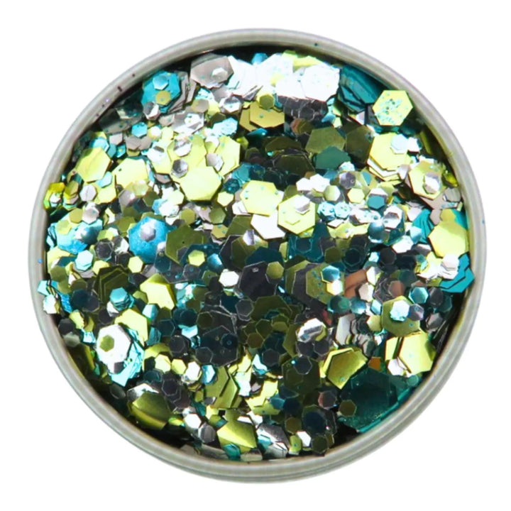 Close-up of Pineapple Kisses Festival Glitter Mix, biodegradable cosmetic glitter by Luminosity Glitter