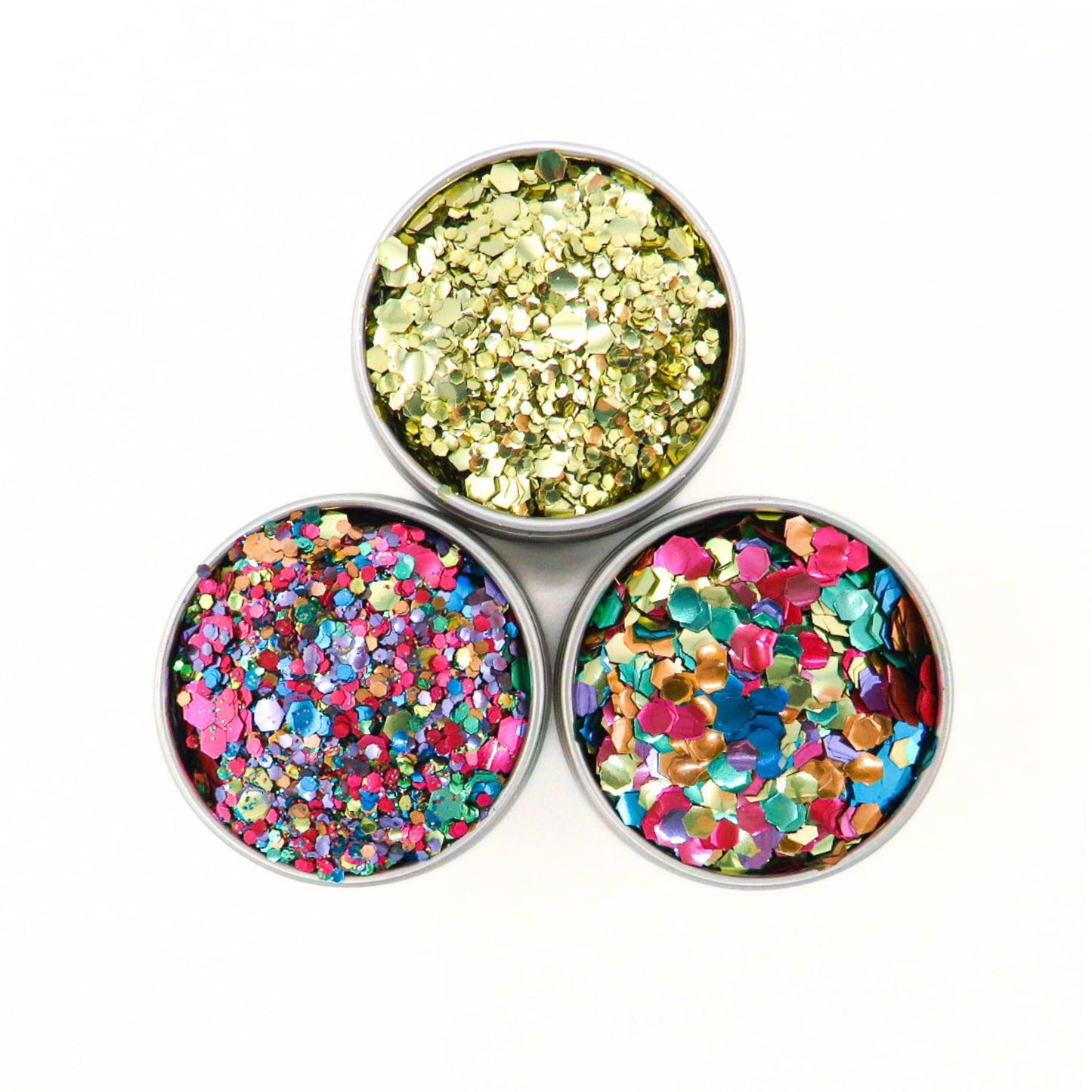 Pride rainbow burst eco glitter set of rainbow and gold eco friendly glitter.