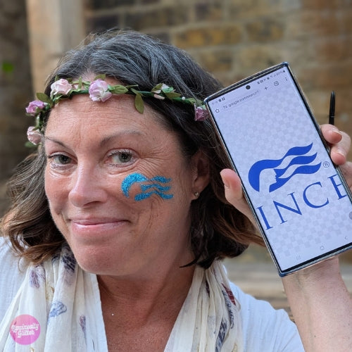 Sky blue fine glitter shown on skin