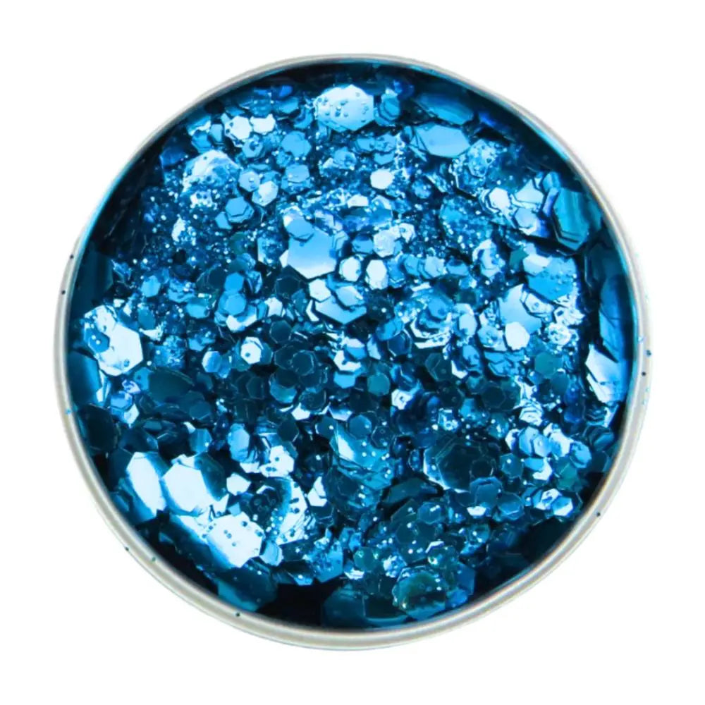 Close-up of Sky Blue Glitter Blend, biodegradable cosmetic glitter by Luminosity Glitter