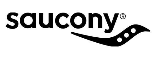 Saucony brand logo in black on a white background, with the wordmark and a stylized bird graphic.