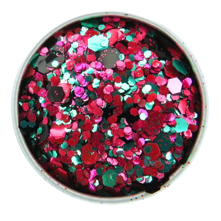 Close-up of Watermelon Festival Glitter Mix, biodegradable cosmetic glitter by Luminosity Glitter